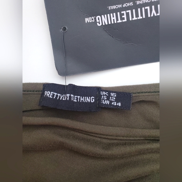 Pretty Little Thing Khaki Military Green Dress Ruched Bodycon Size 12 NWT - Picture 5 of 12